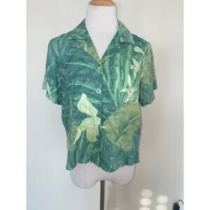 VTG James World Top Button Front Boxy Green Leaves Palmorca Unisex Small